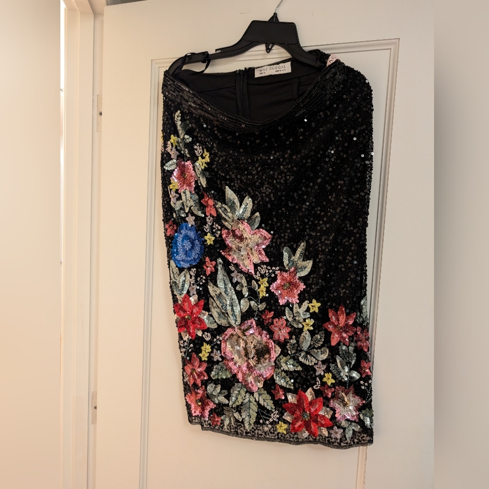 Brand New, Floral Sequin Embellished Knee Length Column Skirt